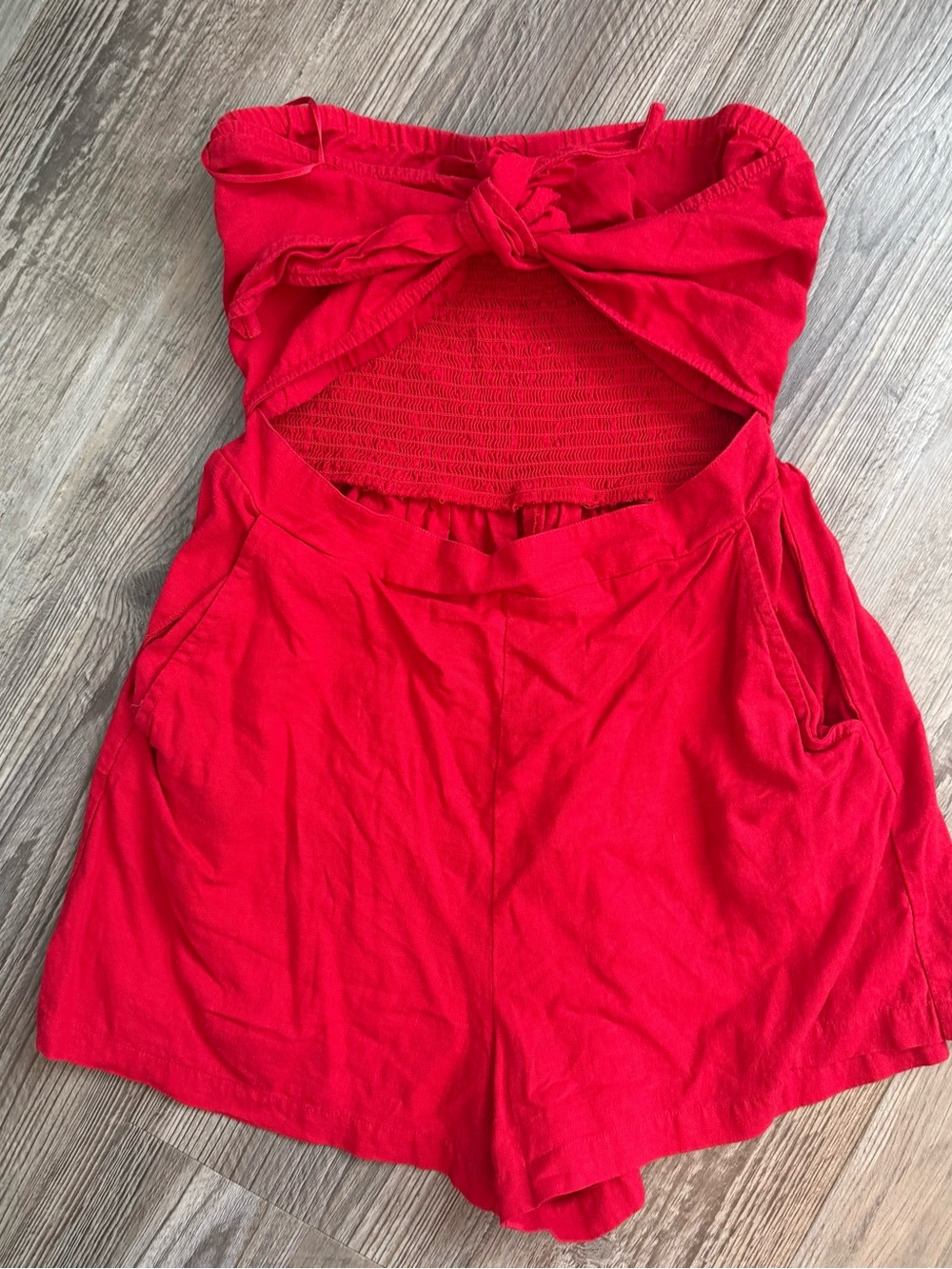 LOFT Red Strapless Tie-Front Romper